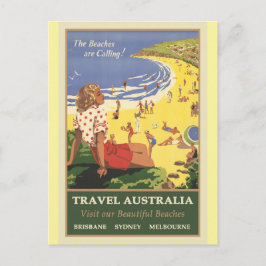 Vintagen Travel Australia Beacher Vykort