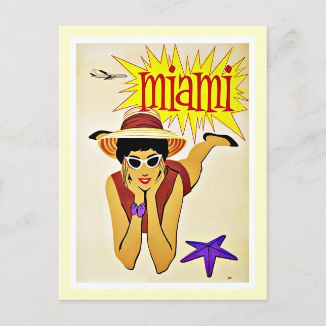 Vintagen Travel Miami Florida Beach Vykort (Framsida)