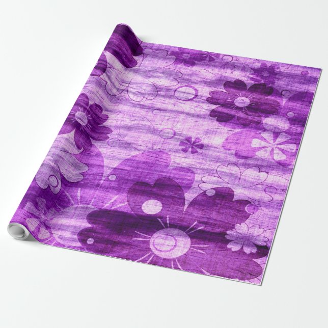 Vintagen trendig Violet Flower Presentpapper (Utrullad)
