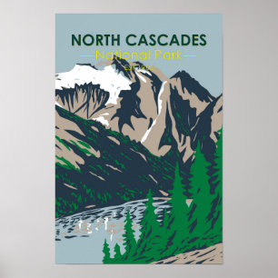 Vintagen Triumph i nationalparken North Cascades Poster