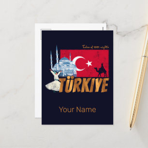 Vintagen Türkiye Istanbul Flagga Turkey Souvenir Helg Vykort