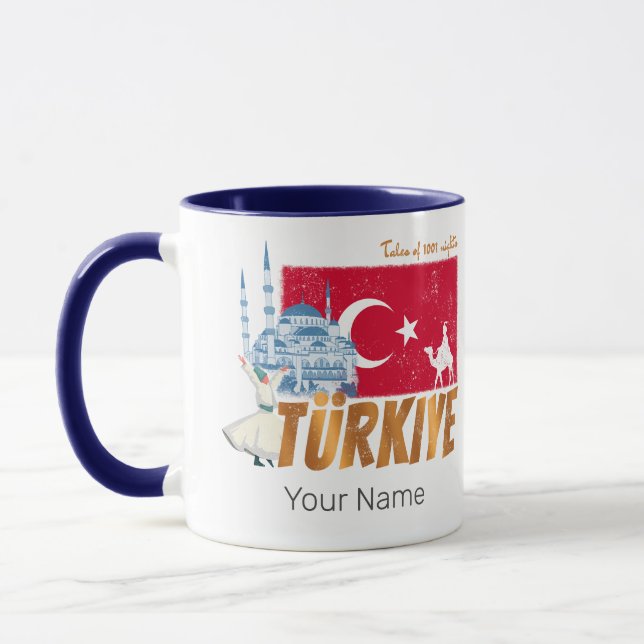 Vintagen Türkiye Istanbul Flagga Turkey Souvenir Mugg (Vänster)