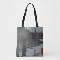 Vintagen Ukiyo-e Japansk konst i Night Kyobashi Br