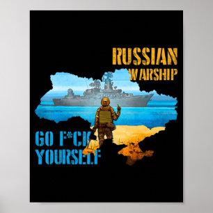 Vintagen Ukraina i Pridet Karta i Warship Ukraina Poster