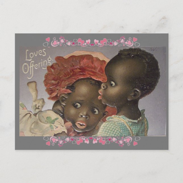 Vintagen Valentine för afrikanska barn Vykort (Framsida)