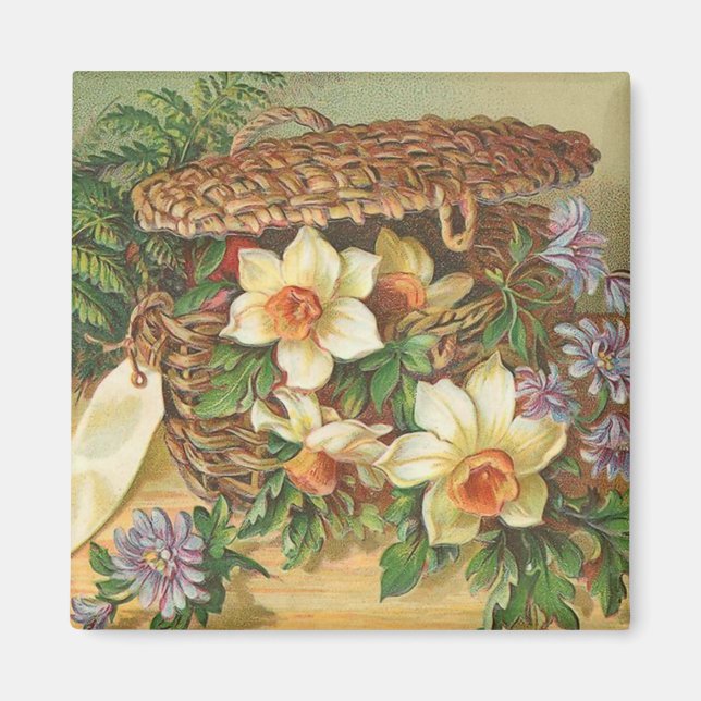 vintagen "Vår Flower Basket" Magnet (Framsidan)
