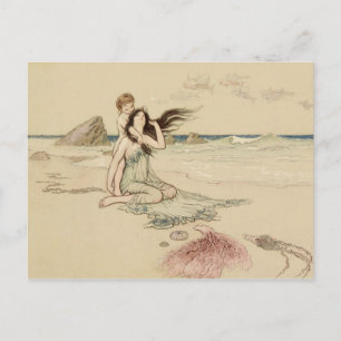 Vintagen Vatten Spädbarn Beach Fairy Tale Story Vykort
