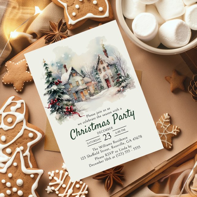Vintagen Vattentärsfärg - helgdag Party Inbjudningar (Make your holiday party unforgettable with our charming Christmas invitations—festive and personal!)