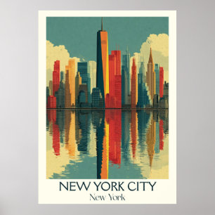 Vintagen Vibrant Skyline Art Poster
