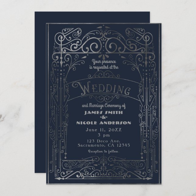 Vintagen Victorian Deco Bröllop Inbjudningar (Fram/baksida)