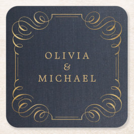 Vintagen vid guld elegant blomstrar i par namn underlägg papper kvadrat