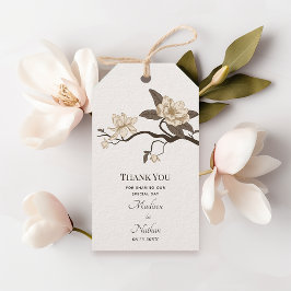 Vintagen Vita Eleganten Magnolia Bröllop Tack Presentetikett