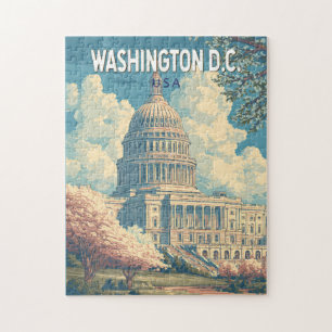 Vintagen Washington DC Huvudstad Travel Art Pussel