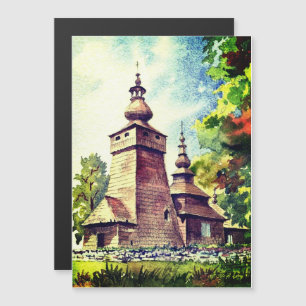 Vintagen Watercolor för ukrainska träkyrkan