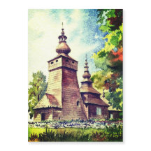 Vintagen Watercolor för ukrainska träkyrkan