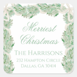 Vintagen Watercolor God jul Garland Fyrkantigt Klistermärke