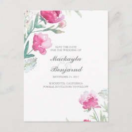 Vintagen Watercolor Peonies botaniskt Spara datum Meddelande Vykort