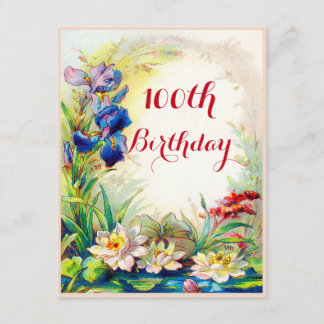 vintagen Waterlilies Iris Flowers Inbjudningar