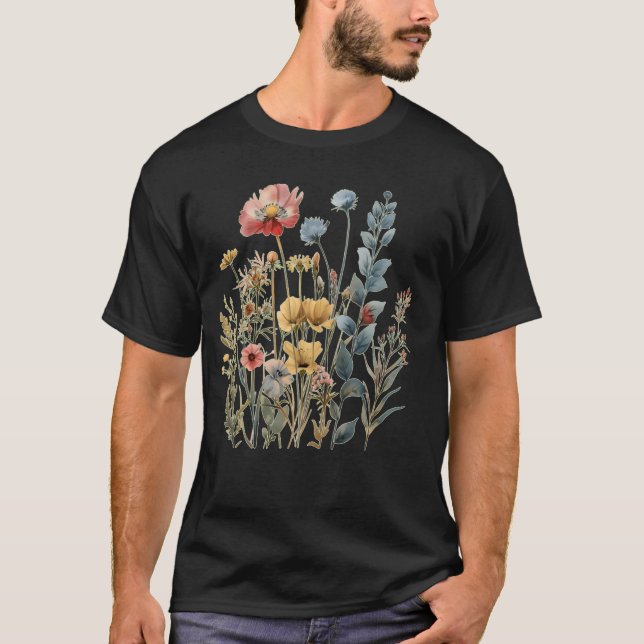 Vintagen Womens WildblomBouquet Botanical Blommigt T Shirt (Framsida)