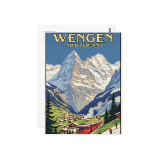 Vintagen WSchengen Schweiz Travel Art Vykort