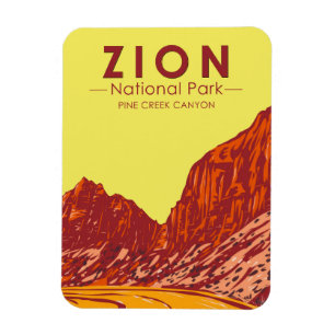 Vintagen Zion National Park Utah Gräs Bäck Canyon Magnet