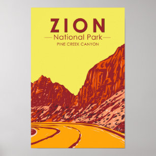 Vintagen Zion National Park Utah Gräs Bäck Canyon Poster