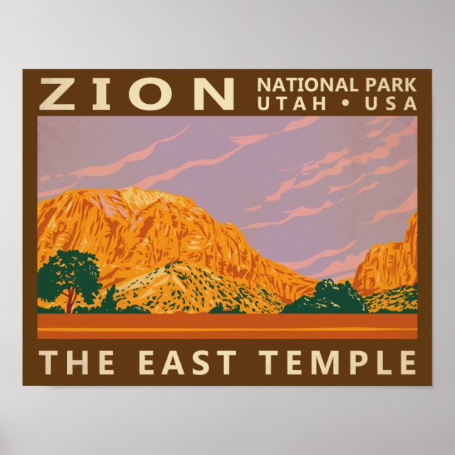 Vintagen Zion National Park Utah Öster Temple Poster (Framsidan)
