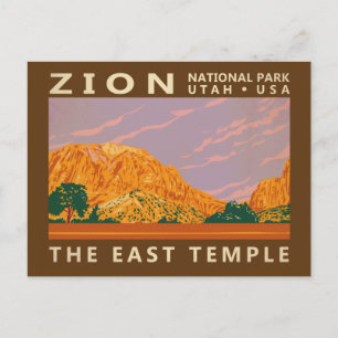 Vintagen Zion National Park Utah Öster Temple Vykort