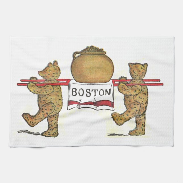 Vintagenallar som bär bönakrukan kökshandduk (Horisontell)