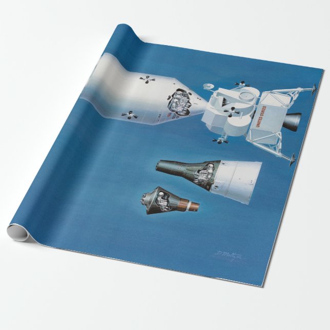 VintageNASA-rymdskepp och raket Presentpapper (Utrullad)