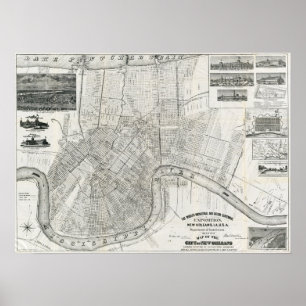 VintageNew Orleans karta Poster