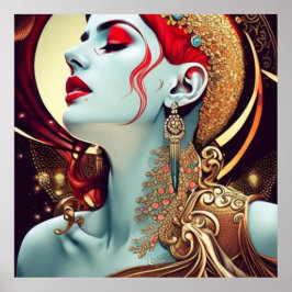 Vintagens abstrakt: vacker guld-röd hona poster