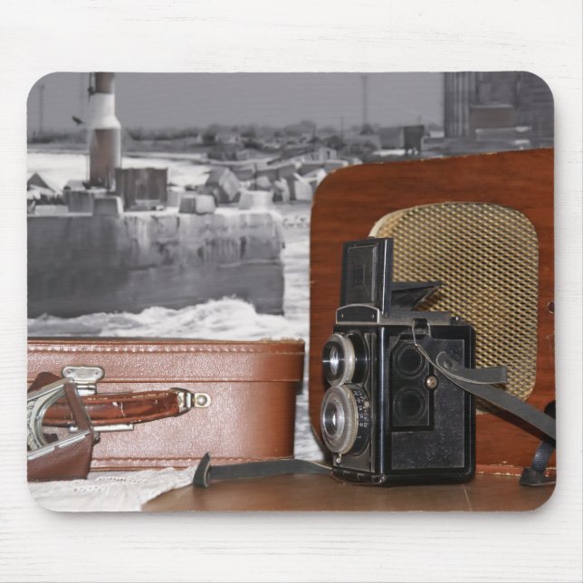Vintagens analoga kamerainspelare och radiokanalog musmatta (Framsidan)