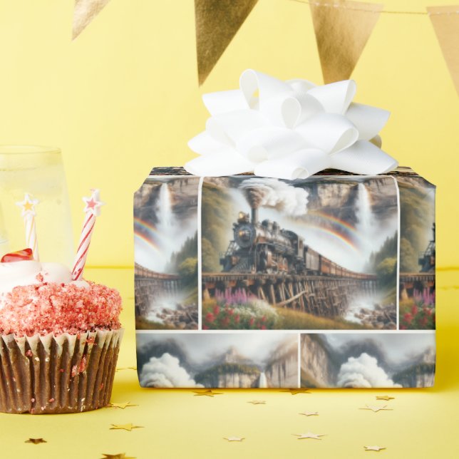 Vintagens ånglok på en Tåg-brottl Presentpapper (Födelsedagsfest)