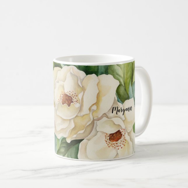 Vintagens anpassade namn Magnolia-Blommigten Vatte Kaffemugg (Framsida höger)
