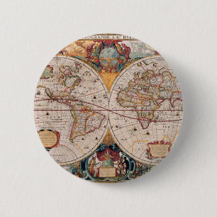 Vintagens antika gamla världskarta, uttonad utskri knapp