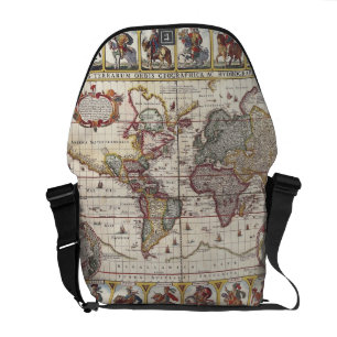 Vintagens antika gamla världskarta, uttonad utskri messenger bag