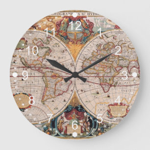 Vintagens antika gamla världskarta, uttonad utskri stor klocka