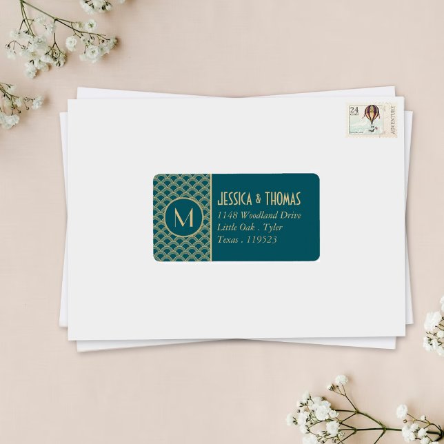 Vintagens Art Deco Gatsby Bröllop-samling 1920 Adressetikett (Skapare uppladdad)