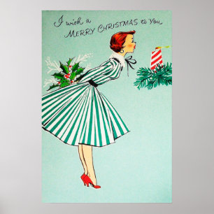 Vintagens återinplantering av julen i Helgdag dam Poster
