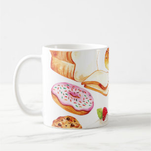 Vintagens bagerier och konditorivaror vatten färg kaffemugg