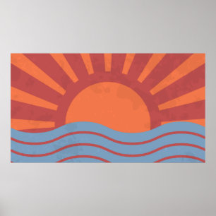 Vintagens bakgrund till havs och sol. Sommarretro Poster