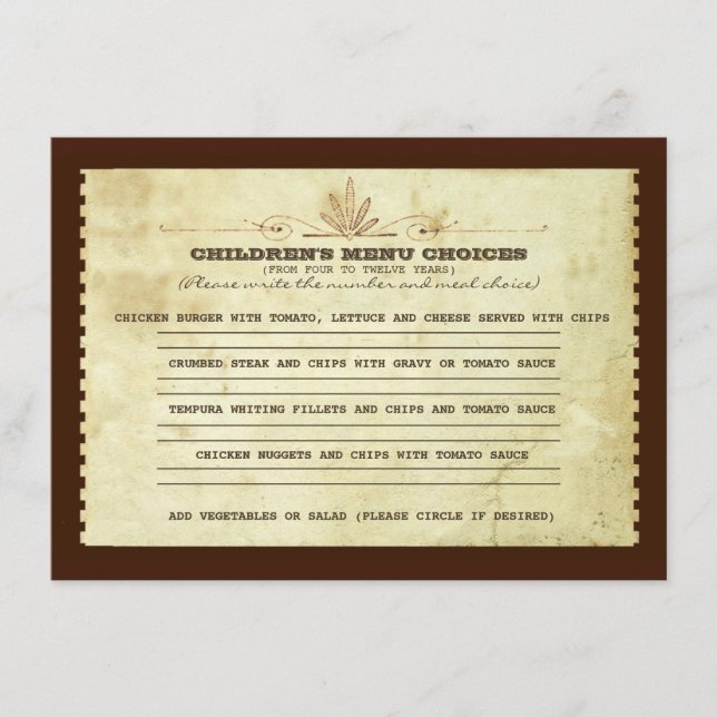 vintagens barnmeny för bröllop meny (Framsida)