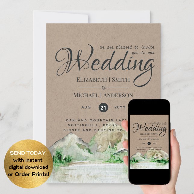 Vintagens bergsområden Sjö Rustic Bröllop Inbjudningar (Skapare uppladdad)