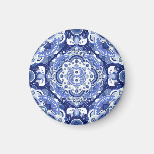 Vintagens blå geometri, indiska prydnadsföremål. magnet