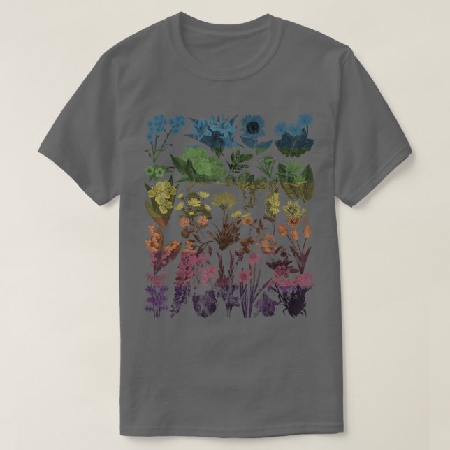 Vintagens blommiga botaniska illustrationsdiagram t shirt (Design framsida)