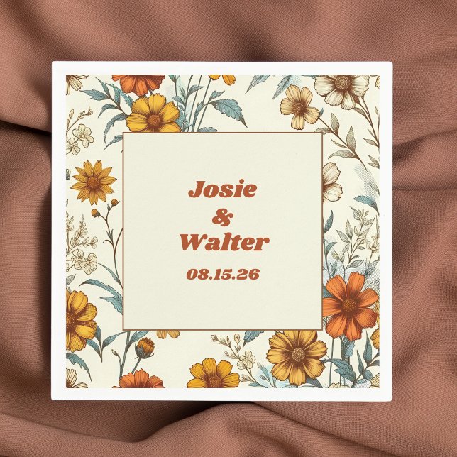 Vintagens Blommigt 70-tal Inspired Timless Bröllop Pappersservett (Skapare uppladdad)