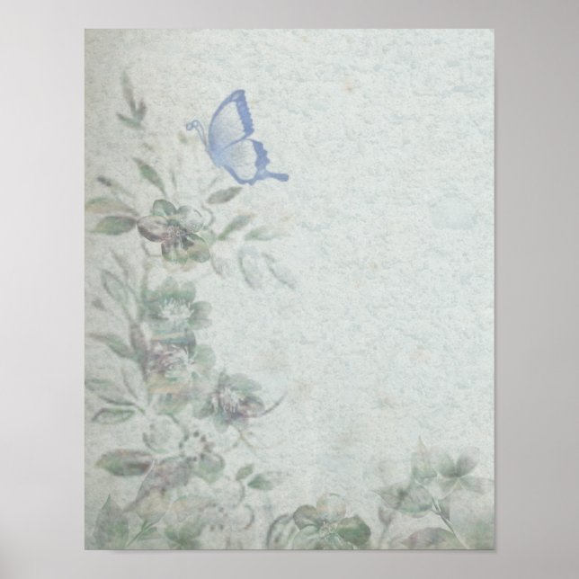Vintagens Blommigt blå Poster (Framsidan)