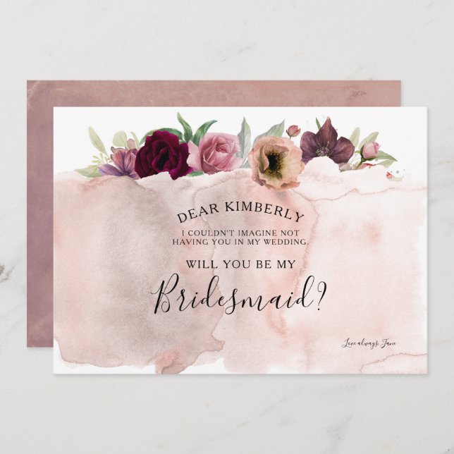Vintagens Blommigt blir min Bridesmaid Inbjudningar (Fram/baksida)