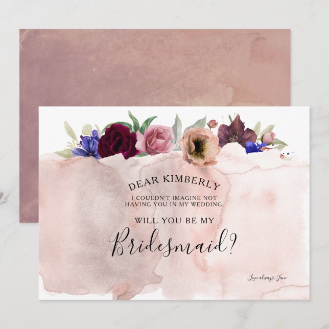 Vintagens Blommigt blir min Bridesmaid Inbjudningar (Fram/baksida)